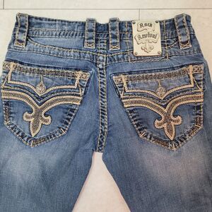 Rock Revival Terrell Slim Straight Blue Jeans 30 Embelished Denim E1521SJ400L